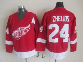 Vintage Detroit Red Wings #24 CHELIOS Stitched Red Hockey Jersey Throwback Edition