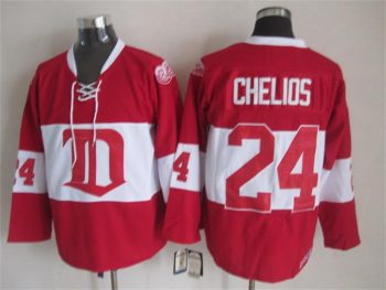 Vintage Detroit Red Wings #24 CHELIOS Stitched Red-White Hockey Jersey