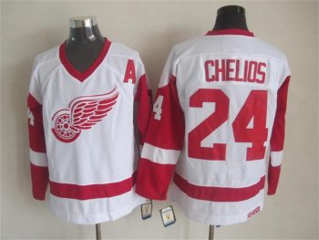 Vintage Detroit Red Wings #24 CHELIOS Stitched White-Red Hockey Jersey Throwback Edition