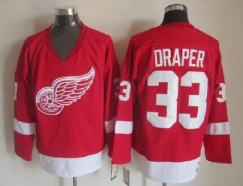 Vintage Detroit Red Wings #33 DRAPER Stitched Red Hockey Jersey