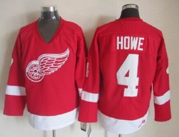 Vintage Detroit Red Wings #4 HOWE Stitched Red Hockey Jersey
