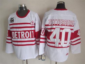 Vintage Detroit Red Wings #40 ZETTERBERG Stitched White-Red Hockey Jersey