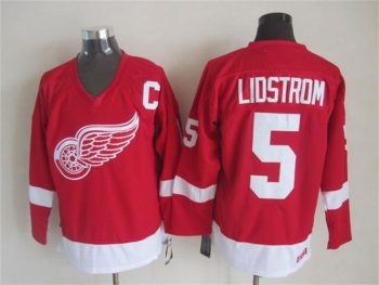 Vintage Detroit Red Wings #5 LIDSTROM Stitched Red Hockey Jersey Throwback Edition