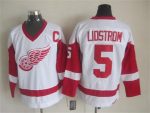 Vintage Detroit Red Wings #5 LIDSTROM Stitched White-Red Hockey Jersey Throwback Edition