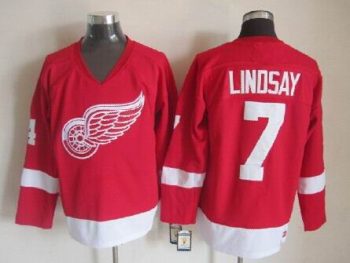 Vintage Detroit Red Wings #7 LINDSAY Stitched Red Hockey Jersey