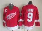 Vintage Detroit Red Wings #9 HOWE Stitched Red Hockey Jersey Throwback Edition