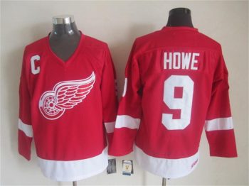 Vintage Detroit Red Wings #9 HOWE Stitched Red Hockey Jersey Throwback Edition