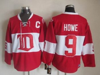 Vintage Detroit Red Wings #9 HOWE Stitched Red-White Hockey Jersey