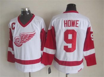 Vintage Detroit Red Wings #9 HOWE Stitched White-Red Hockey Jersey
