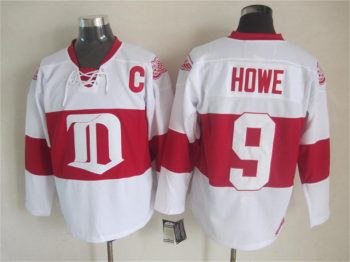 Vintage Detroit Red Wings #9 HOWE Stitched White-Red Hockey Jersey Throwback Edition