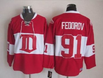 Vintage Detroit Red Wings #91 FEDOROV Stitched Red-White Hockey Jersey