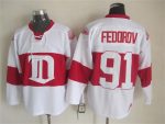 Vintage Detroit Red Wings #91 FEDOROV Stitched White-Red Hockey Jersey Throwback Edition (2)