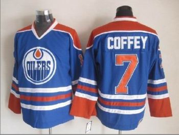 Vintage Edmonton Oilers #7 COFFEY Stitched Blue-Orange Hockey Jersey Throwback Edition