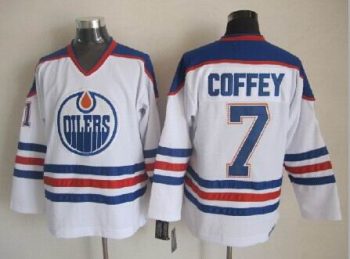 Vintage Edmonton Oilers #7 COFFEY Stitched White-Blue-Red Hockey Jersey Throwback Edition
