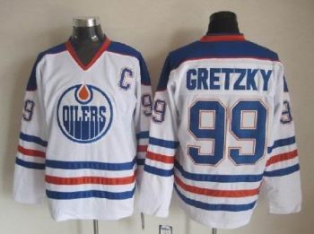 Vintage Edmonton Oilers #99 GRETZKY Stitched White-Blue-Red Hockey Jersey Throwback Edition