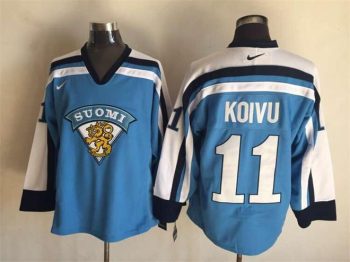 Vintage Finland Suomi #11 KOIVU Stitched Light Blue-White-Black Hockey Jersey Throwback Edition