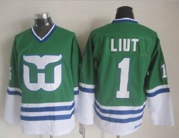Vintage Hartford Whalers #1 LIUT Stitched Green-White-Blue Hockey Jersey Throwback Edition
