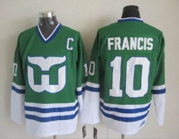 Vintage Hartford Whalers #10 FRANCIS Stitched Green-White-Blue Hockey Jersey Throwback Edition