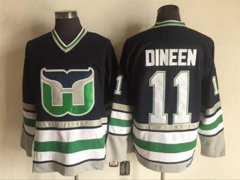Vintage Hartford Whalers #11 DINEEN Stitched Navy-White-Green Hockey Jersey Throwback Edition