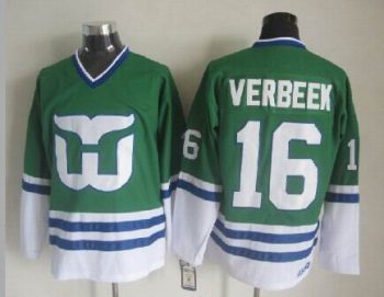 Vintage Hartford Whalers #16 VERBEEK Stitched Green-White-Blue Hockey Jersey Throwback Edition