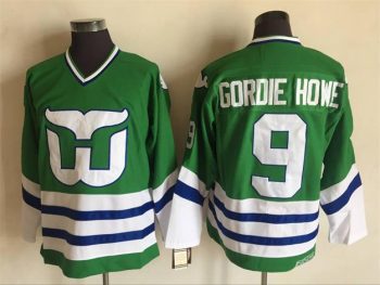 Vintage Hartford Whalers #9 GORDIE HOWE Stitched Green-White-Blue Hockey Jersey Throwback Edition
