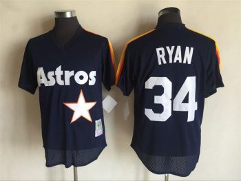 Vintage Houston Astros #34 Nolan Ryan Stitched Navy Blue Baseball Jersey Throwback Edition