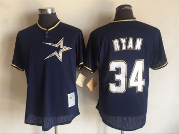 Vintage Houston Astros #34 Nolan Ryan Stitched Navy Blue Gold Baseball Jersey Throwback Edition