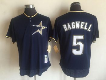 Vintage Houston Astros #5 Jeff Bagwell Stitched Navy Blue Gold Baseball Jersey Throwback Edition
