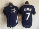 Vintage Houston Astros #7 Craig Biggio Stitched Navy Blue Gold Baseball Jersey Throwback Edition