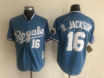 Vintage Kansas City Royals #16 Bo Jackson Stitched Light Blue Baseball Jersey Throwback Edition (2)
