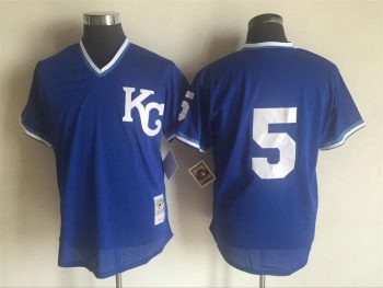 Vintage Kansas City Royals #5 George Brett Stitched Royal Blue Mesh Baseball Jersey Throwback Edition