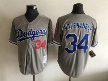 Vintage Los Angeles Dodgers #34 Fernando Valenzuela Stitched Gray Baseball Jersey Throwback Edition