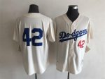 Vintage Los Angeles Dodgers #42 Stitched Cream Baseball Jersey Throwback Edition