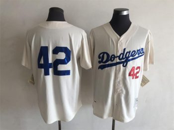 Vintage Los Angeles Dodgers #42 Stitched Cream Baseball Jersey Throwback Edition