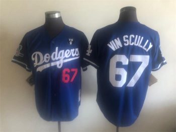 Vintage Los Angeles Dodgers #67 Vin Scully Stitched Blue Baseball Jersey Throwback Edition