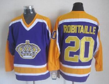 Vintage Los Angeles Kings #20 ROBITAILLE Stitched Purple-Yellow-White Hockey Jersey Throwback Edition