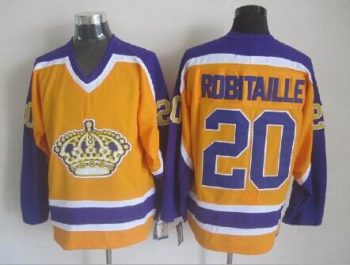 Vintage Los Angeles Kings #20 ROBITAILLE Stitched Yellow-Purple-White Hockey Jersey Throwback Edition