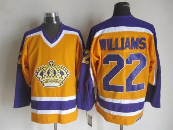 Vintage Los Angeles Kings #22 WILLIAMS Stitched Yellow-Purple-White Hockey Jersey Throwback Edition