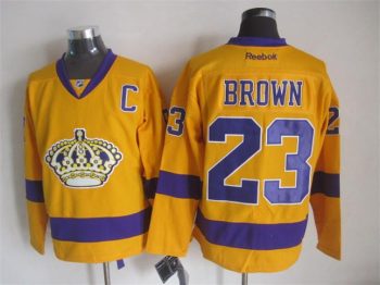 Vintage Los Angeles Kings #23 BROWN Stitched Yellow-Purple Hockey Jersey Throwback Edition