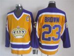 Vintage Los Angeles Kings #23 BROWN Stitched Yellow-Purple-White Hockey Jersey Throwback Edition