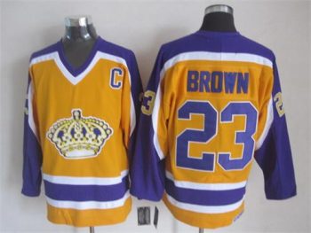 Vintage Los Angeles Kings #23 BROWN Stitched Yellow-Purple-White Hockey Jersey Throwback Edition