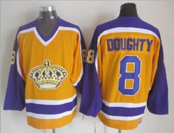 Vintage Los Angeles Kings #8 DOUGHTY Stitched Yellow-Purple-White Hockey Jersey Throwback Edition