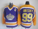 Vintage Los Angeles Kings #99 GRETZKY Stitched Purple-Yellow-White Hockey Jersey Throwback Edition