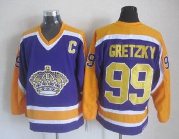 Vintage Los Angeles Kings #99 GRETZKY Stitched Purple-Yellow-White Hockey Jersey Throwback Edition