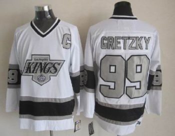 Vintage Los Angeles Kings #99 GRETZKY Stitched White-Black-Grey Hockey Jersey Throwback Edition