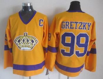 Vintage Los Angeles Kings #99 GRETZKY Stitched Yellow-Purple Hockey Jersey Throwback Edition (2)