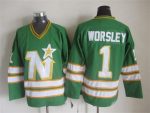 Vintage Minnesota North Stars #1 WORSLEY Stitched Green Hockey Jersey