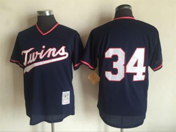 Vintage Minnesota Twins #34 Kirby Puckett Stitched Navy Blue Mesh Baseball Jersey Throwback Edition