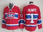 Vintage Montreal Canadiens #1 PLANTE Stitched Red-Blue-White Hockey Jersey Throwback Edition