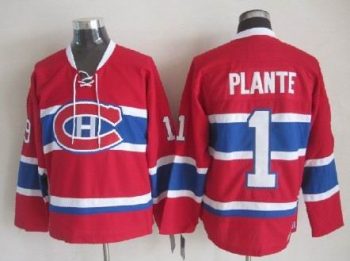 Vintage Montreal Canadiens #1 PLANTE Stitched Red-Blue-White Hockey Jersey Throwback Edition